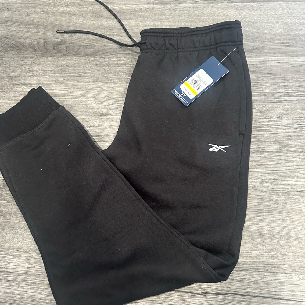 Reebok Black Kids Fleece Joggers with White Logo
